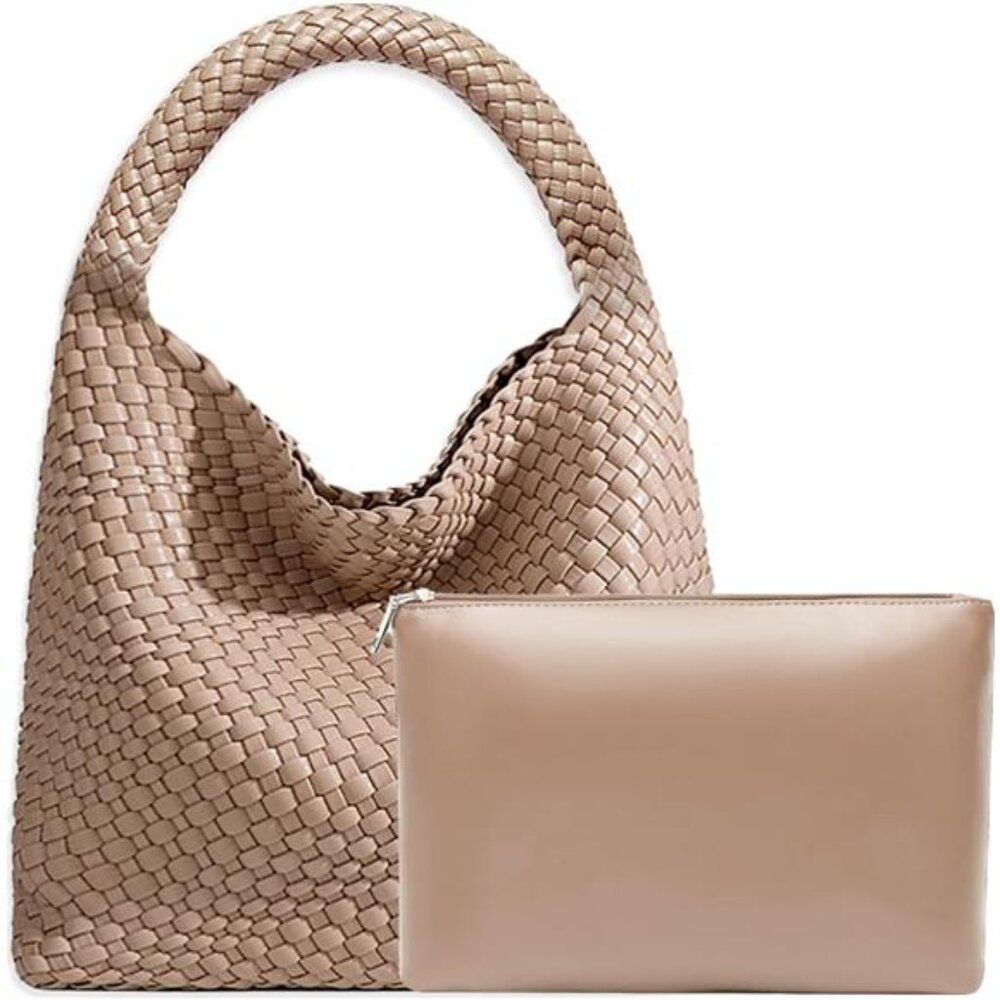 Women Vegan Leather Hand-Woven Tote Handbag Fashion Shoulder Top-handle Bag